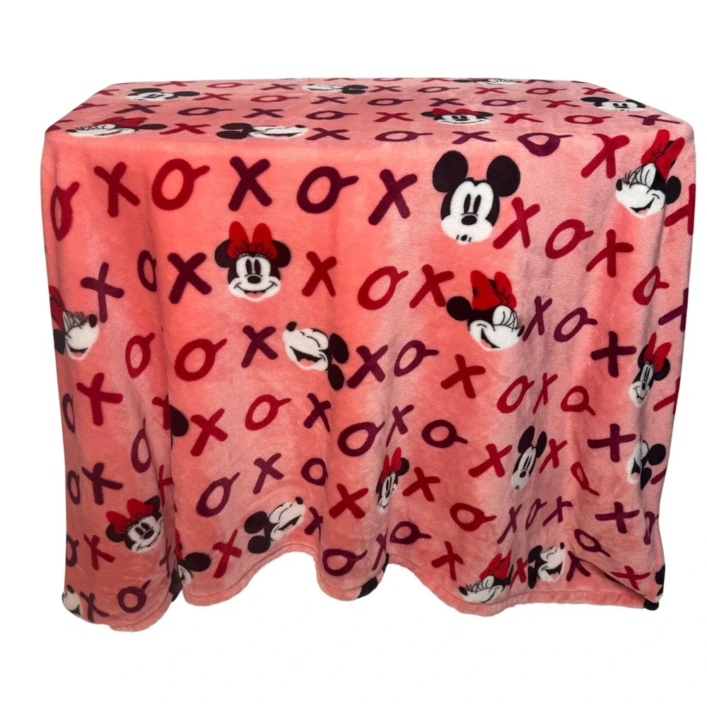 Disney Mickey Minnie Mouse XOXO Pink Plush Throw Blanket The Big One 60x68